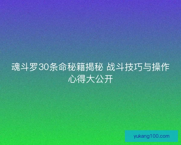 魂斗罗30条命秘籍揭秘 战斗技巧与操作心得大公开